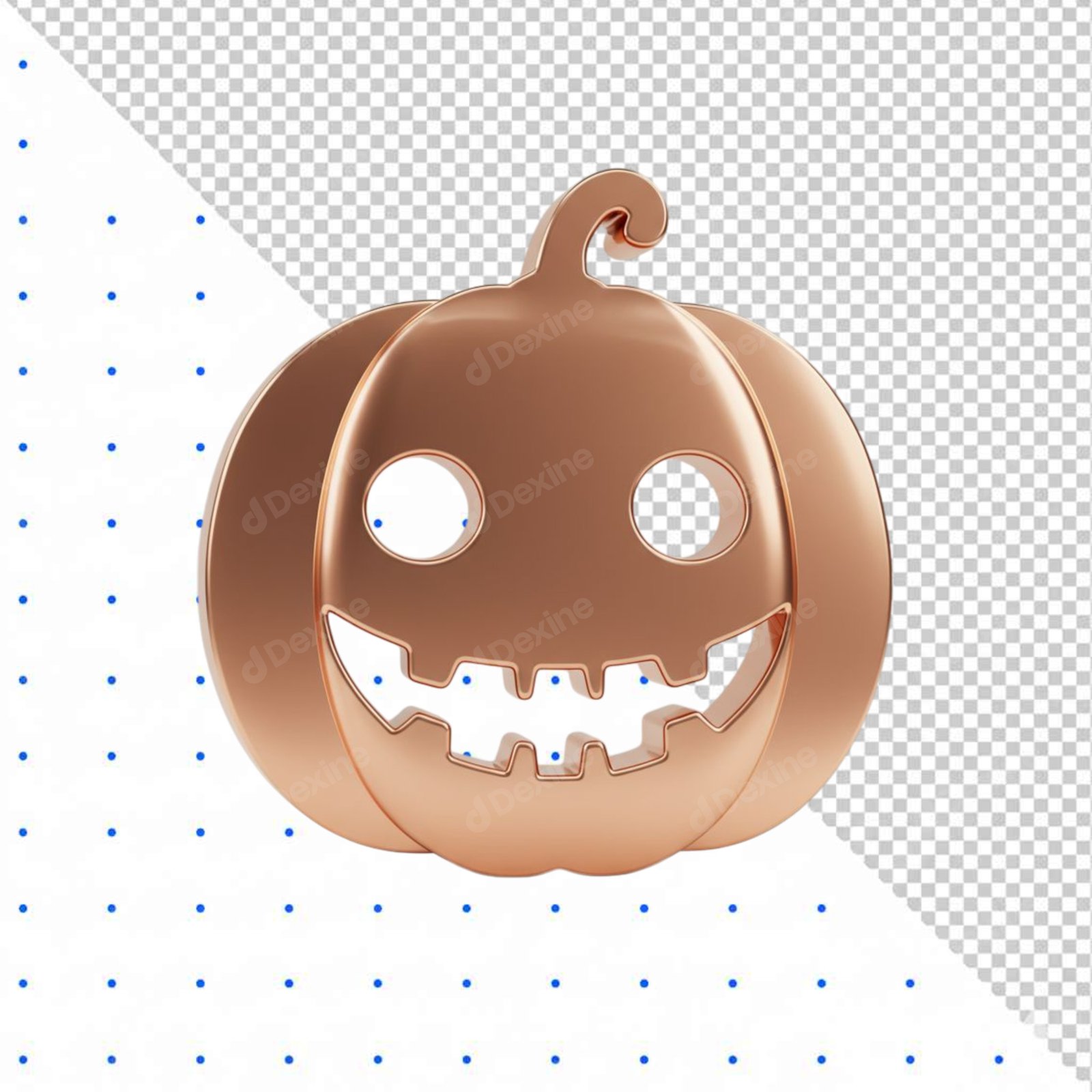 Shiny Copper Jack OLantern 3D Isolated PNG Halloween Symbol