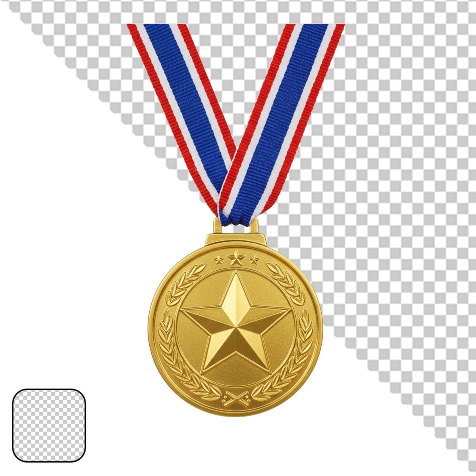 Shiny Gold Star Medal With Red White Blue Ribbon Transparent PNG