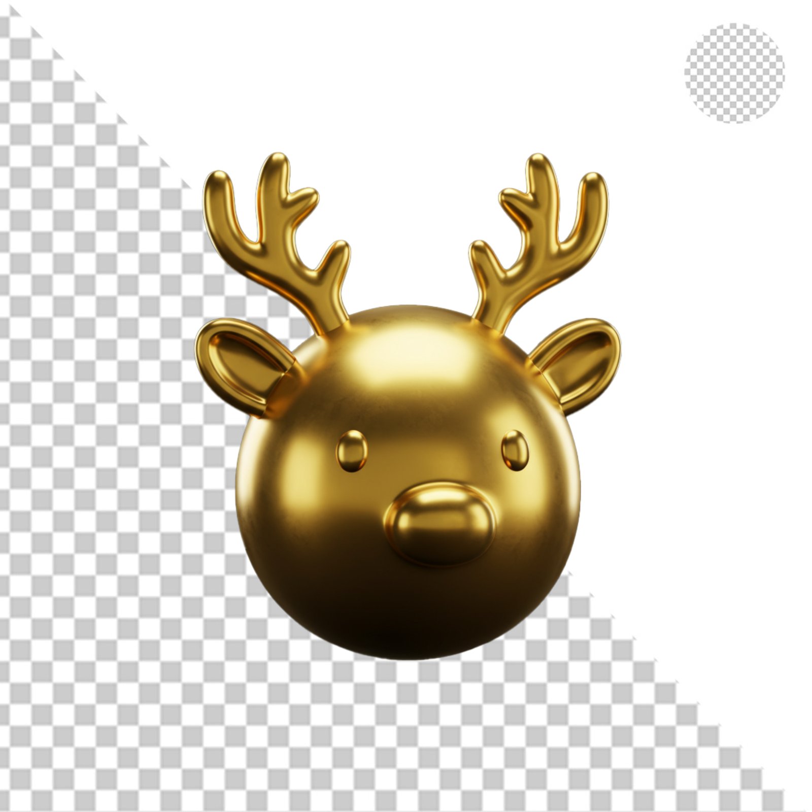 Shiny Golden Reindeer Head 3D Transparent PNG For Christmas Designs