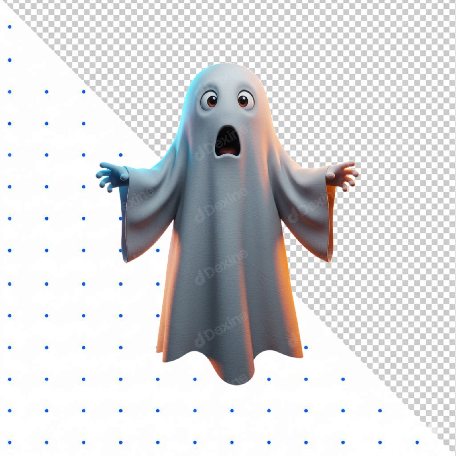 Shocked 3D Ghost Halloween Character Isolated PNG With Transparent Background