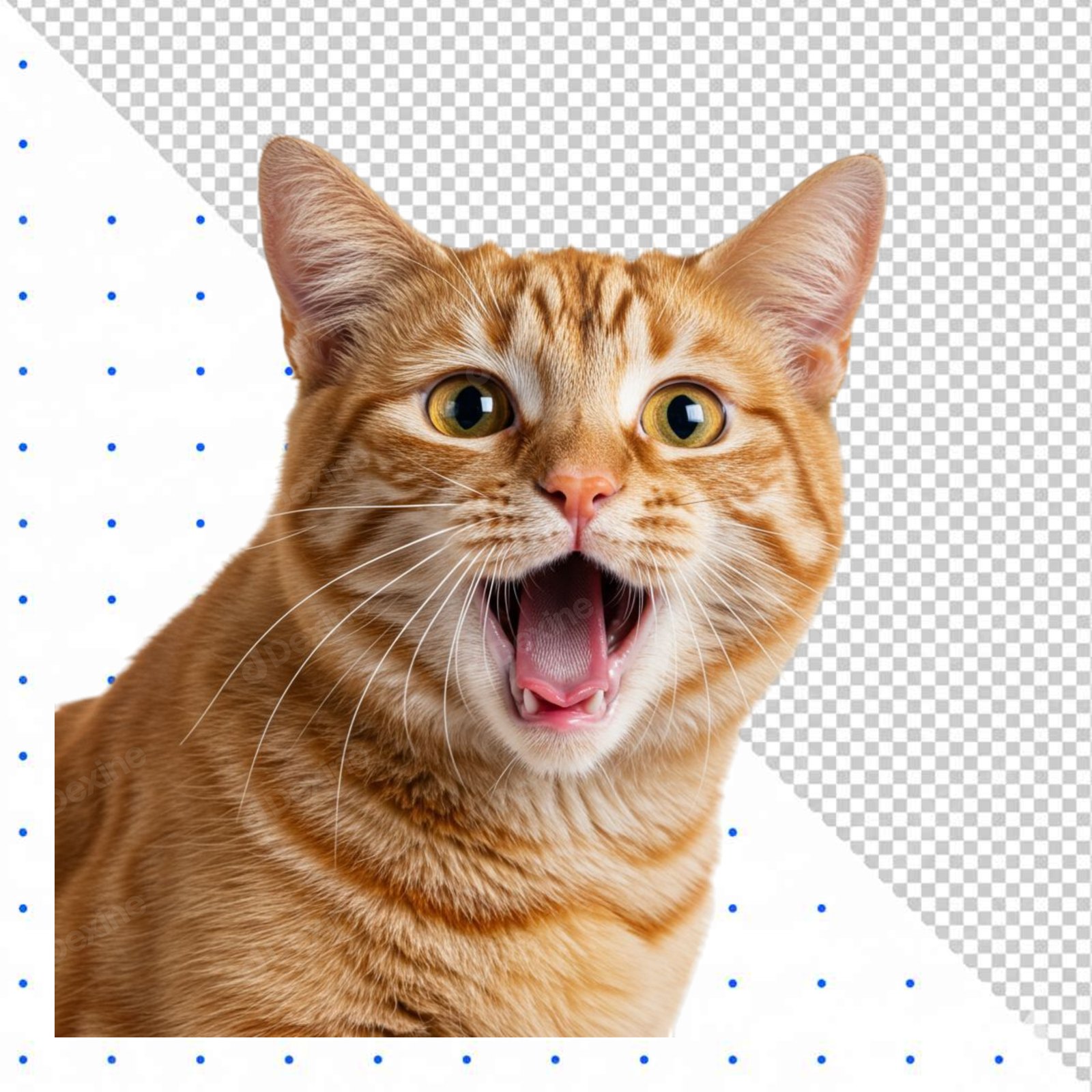 Shocked Ginger Tabby Cat Close Up With Mouth Open Transparent PNG Cutout