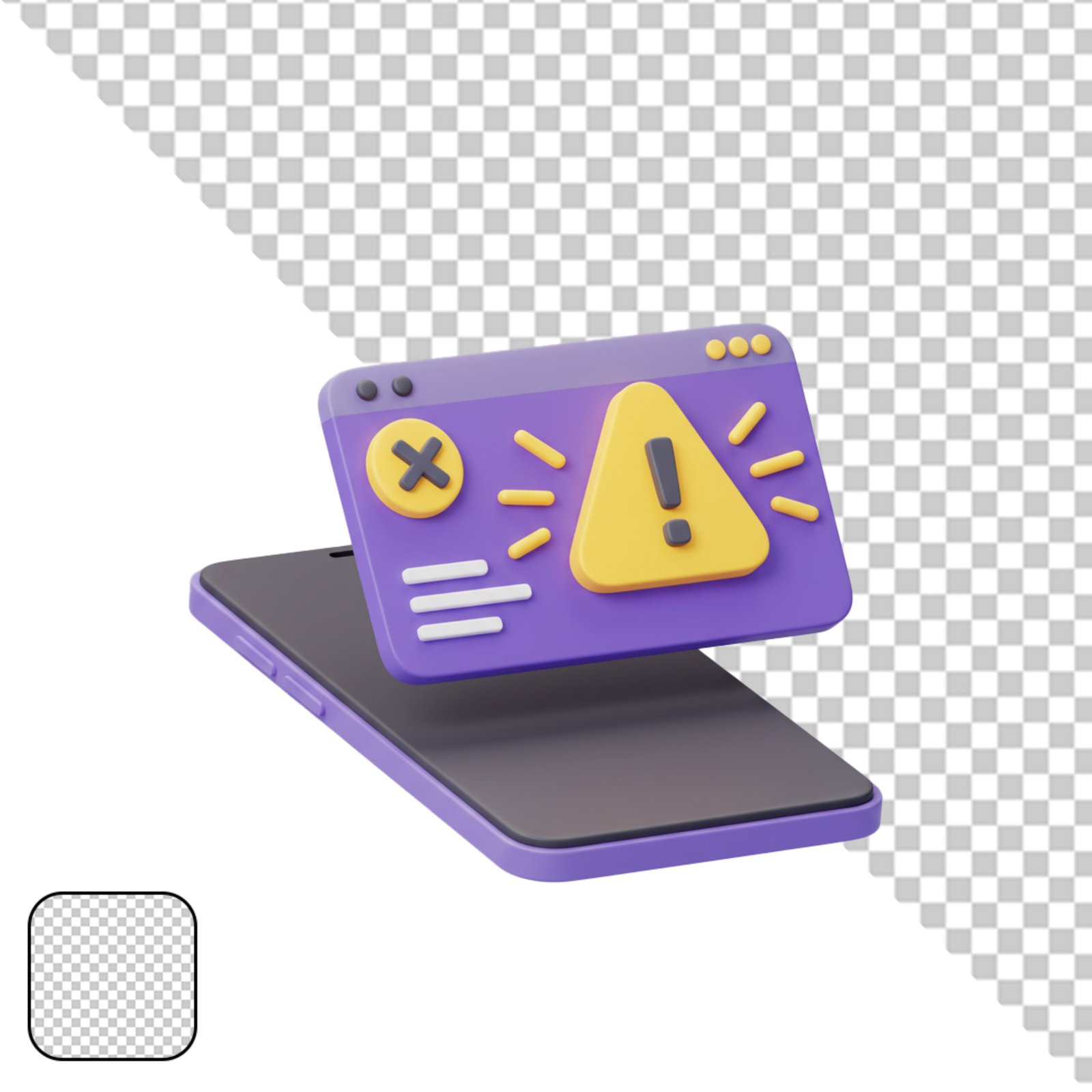 Smartphone With Warning Error Popup Notification 3D Render Transparent PNG