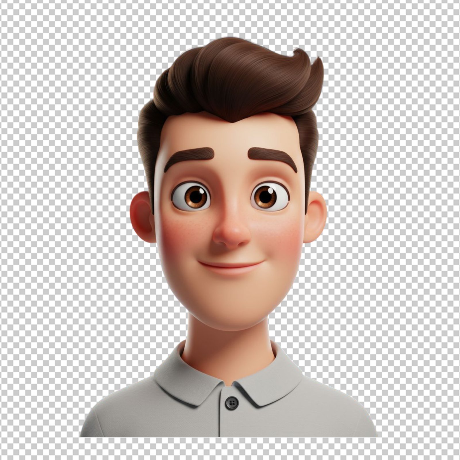 Smiling 3D Cartoon Man Character Portrait Isolated On Transparent Background