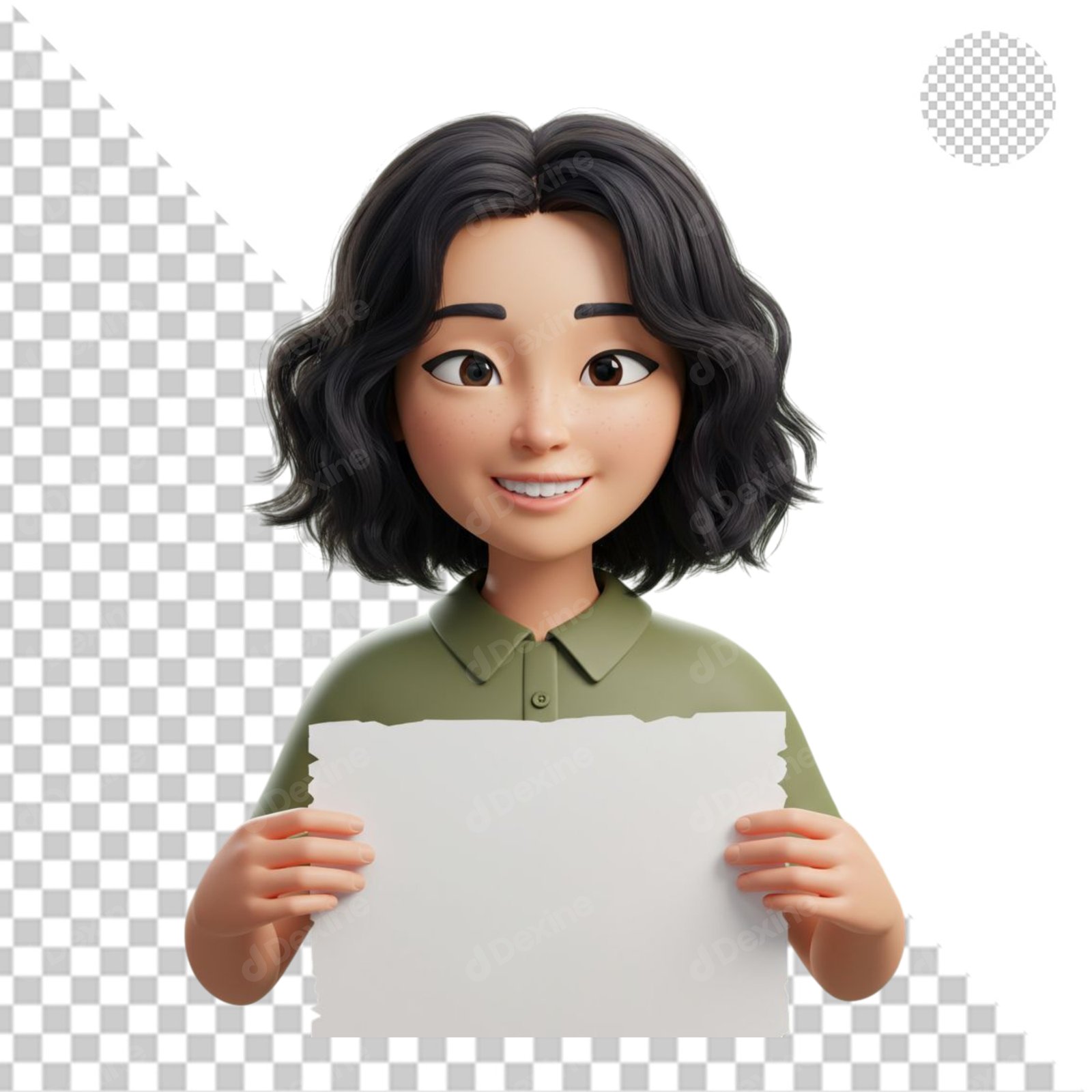 Smiling 3D Character Holding Blank Torn Paper Transparent PNG