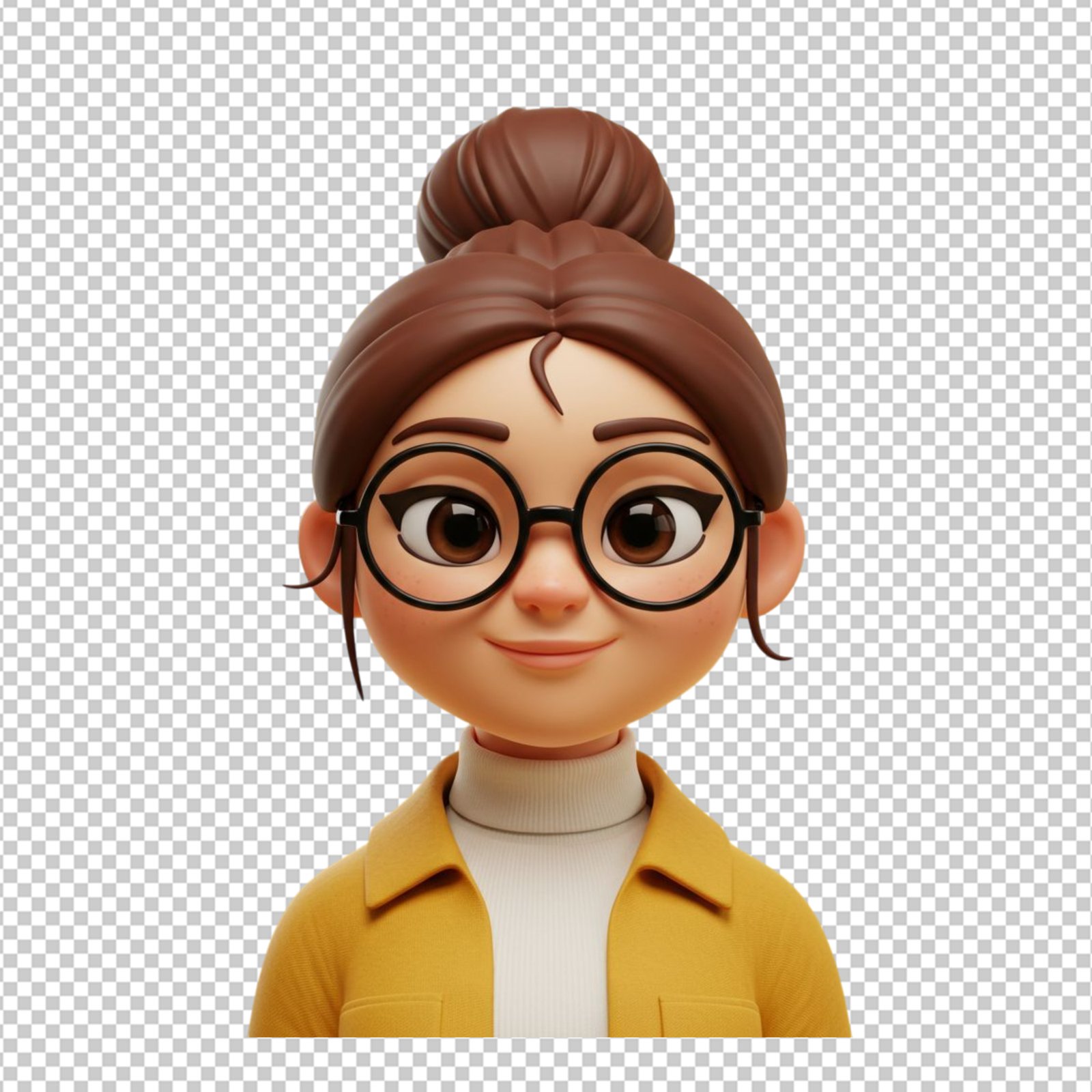 Smiling 3D Character Woman With Glasses Transparent PNG Cutout