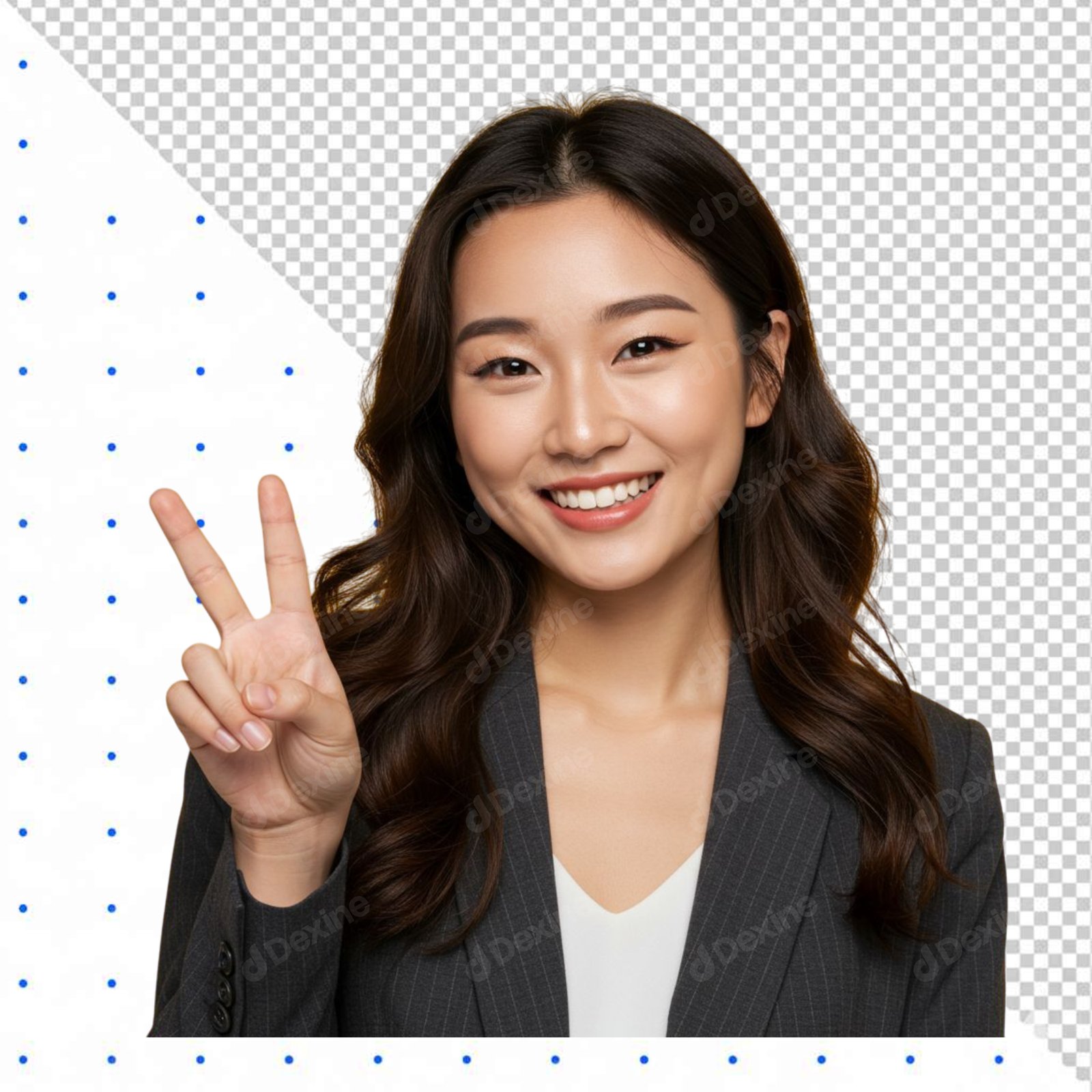 Smiling Asian Businesswoman Making Peace V Sign Transparent PNG Cutout