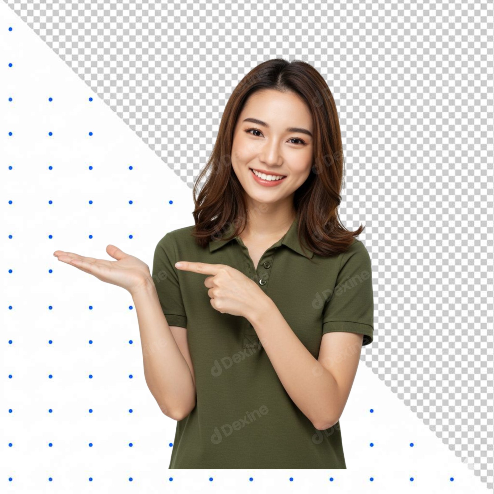 Smiling Asian Woman Pointing And Presenting With Open Hand Transparent PNG