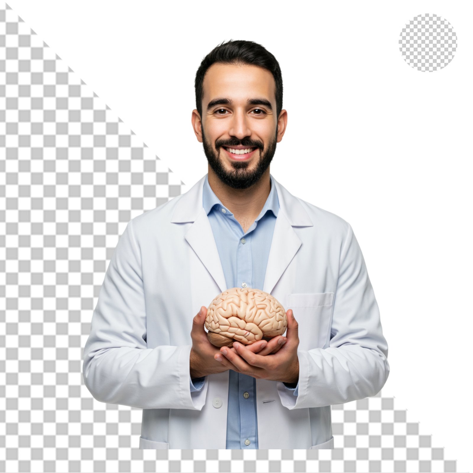 Smiling Doctor Holding Human Brain Model Isolated Transparent PNG