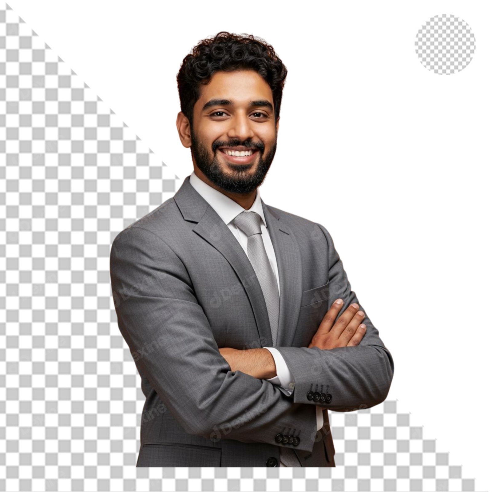 Smiling Indian Businessman In Grey Suit With Arms Crossed Transparent PNG