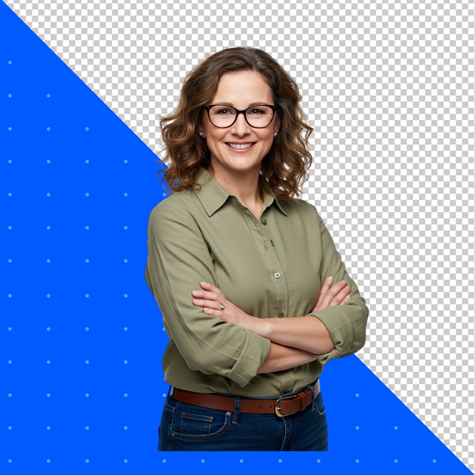 Smiling Woman With Glasses And Arms Crossed Transparent Cutout