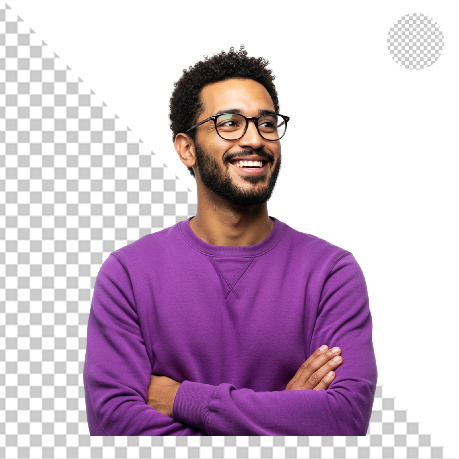 Smiling Young African American Man With Glasses And Crossed Arms Cutout PNG