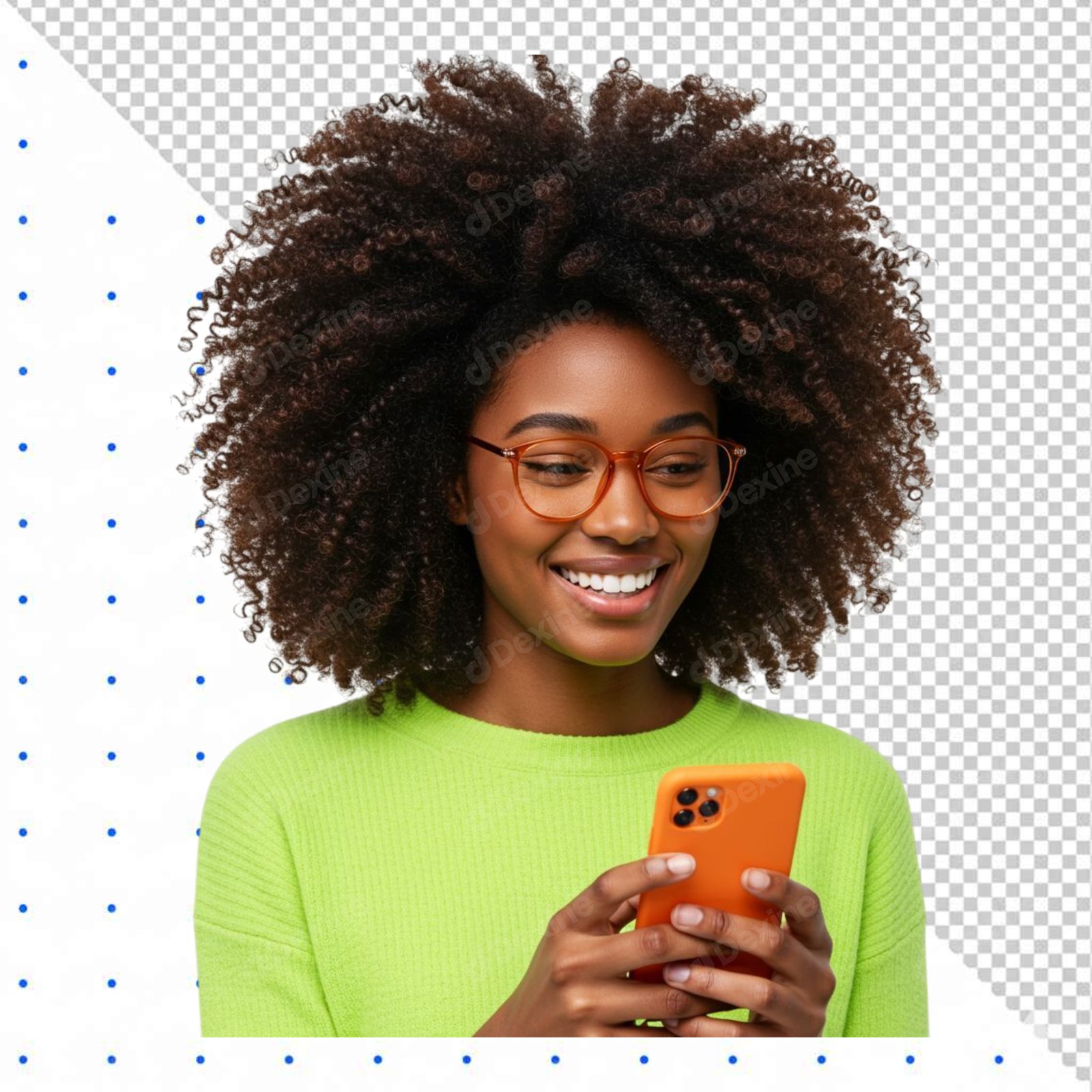 Smiling Young Black Woman Using Smartphone Transparent PNG