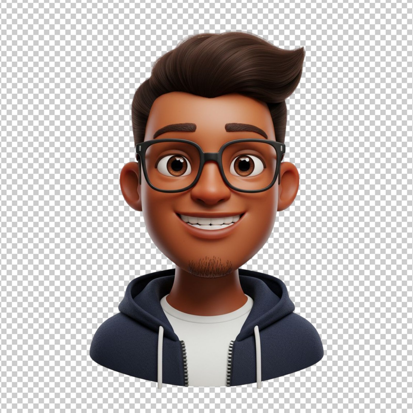 Smiling Young Man 3D Cartoon Avatar With Glasses Transparent PNG