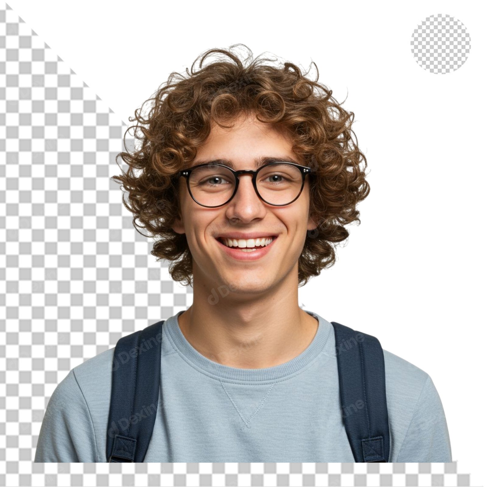 Smiling Young Student Man With Curly Hair And Glasses Transparent PNG Cutout