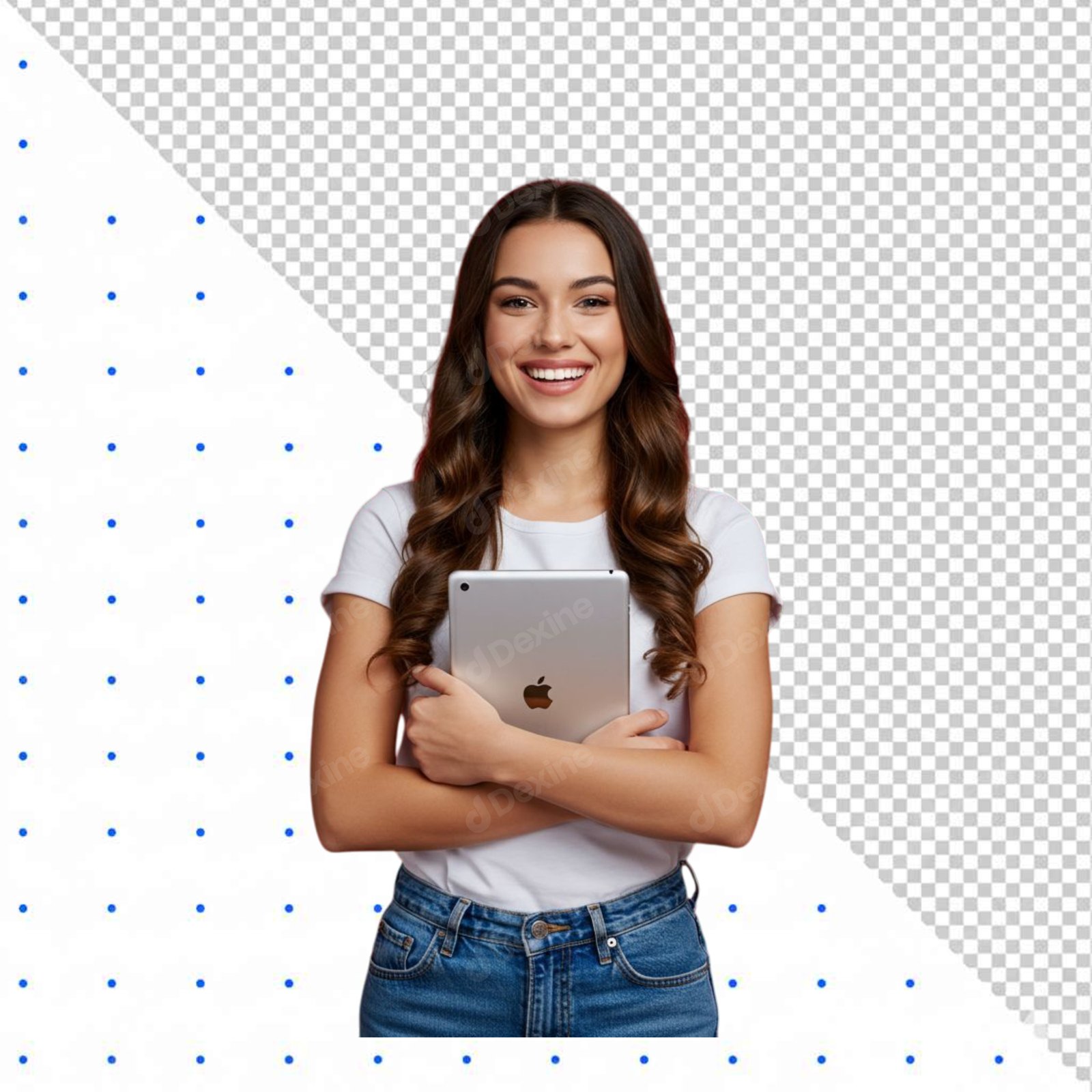 Smiling Young Woman Holding Digital Tablet Transparent PNG Cutout