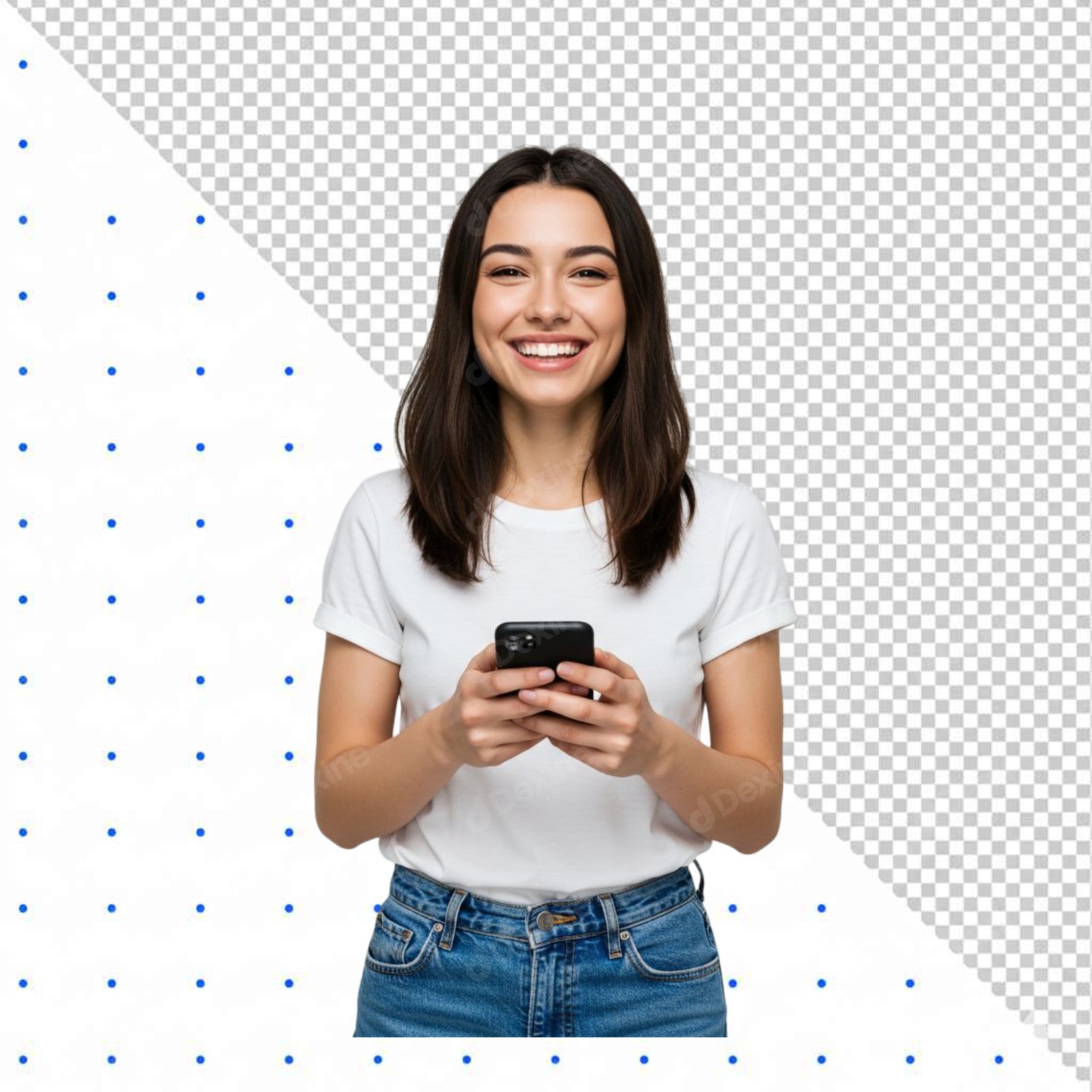 Smiling Young Woman Using Smartphone Transparent PNG