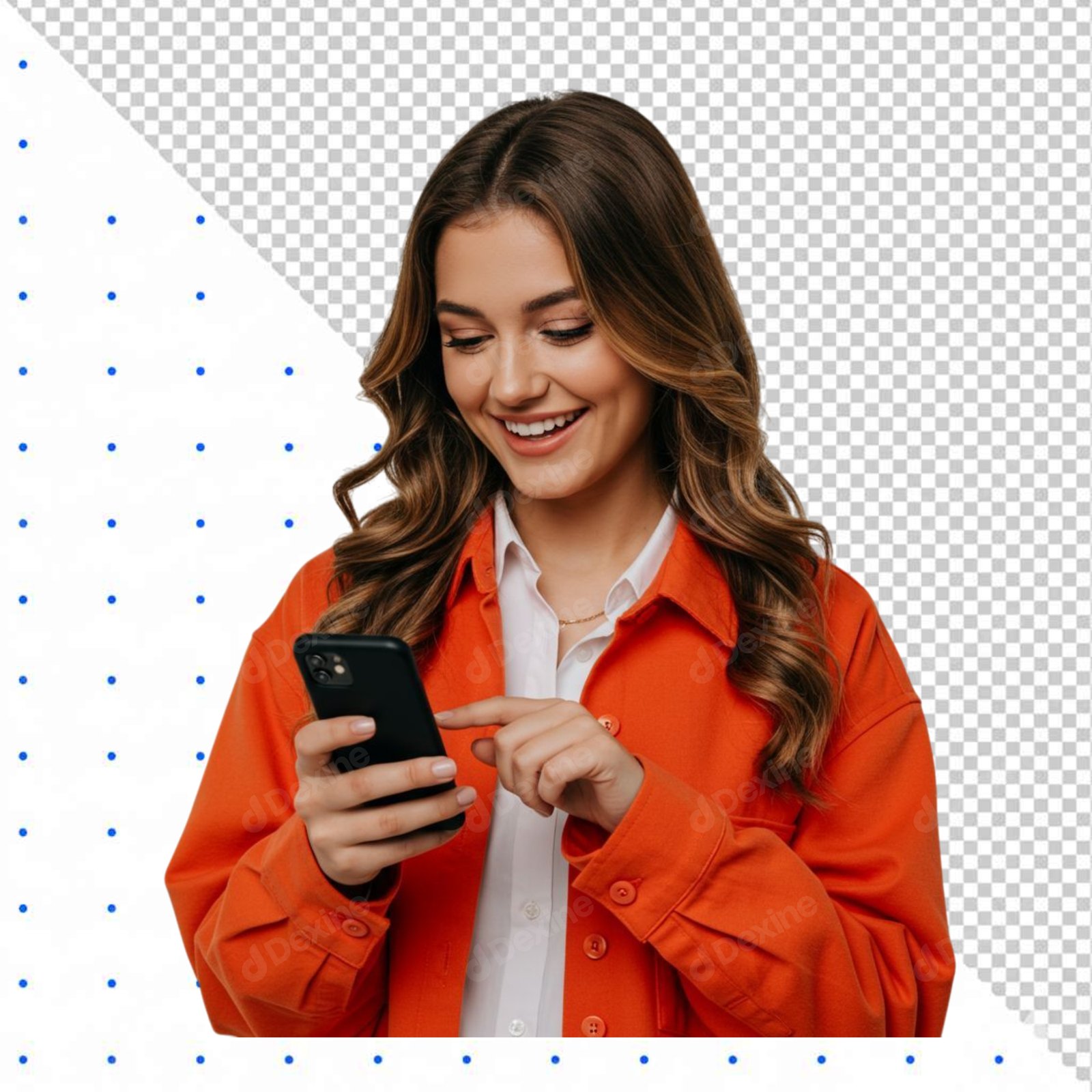 Smiling Young Woman Using Smartphone Transparent PNG 522446