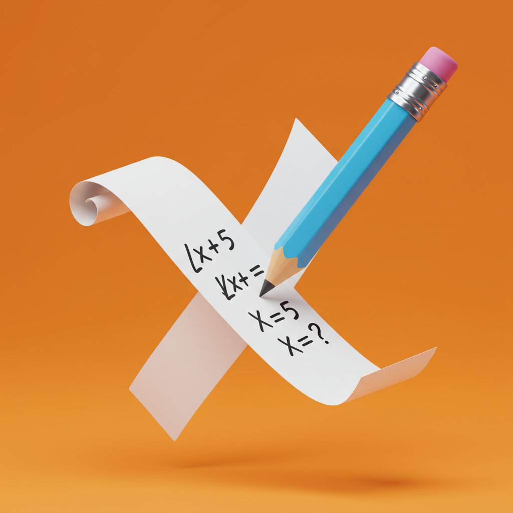 Solving For X Math Equation On X Shaped Paper With Pencil