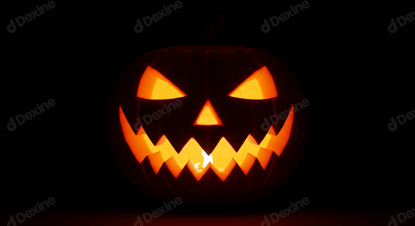 Spooky Halloween Jack O Lantern Glowing In Dark Night