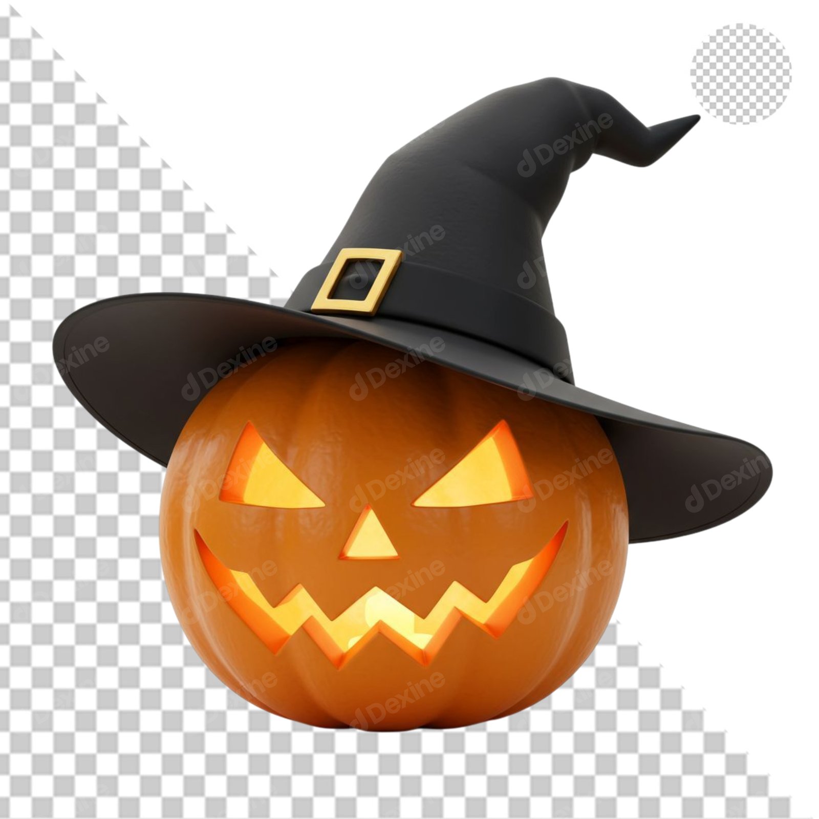 Spooky Halloween Jack O Lantern With Witch Hat 3D Render Transparent PNG