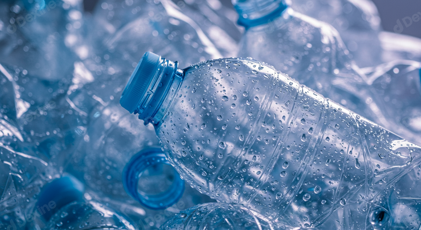 Stack Of Used Plastic Water Bottles With Condensation Recycling Concept