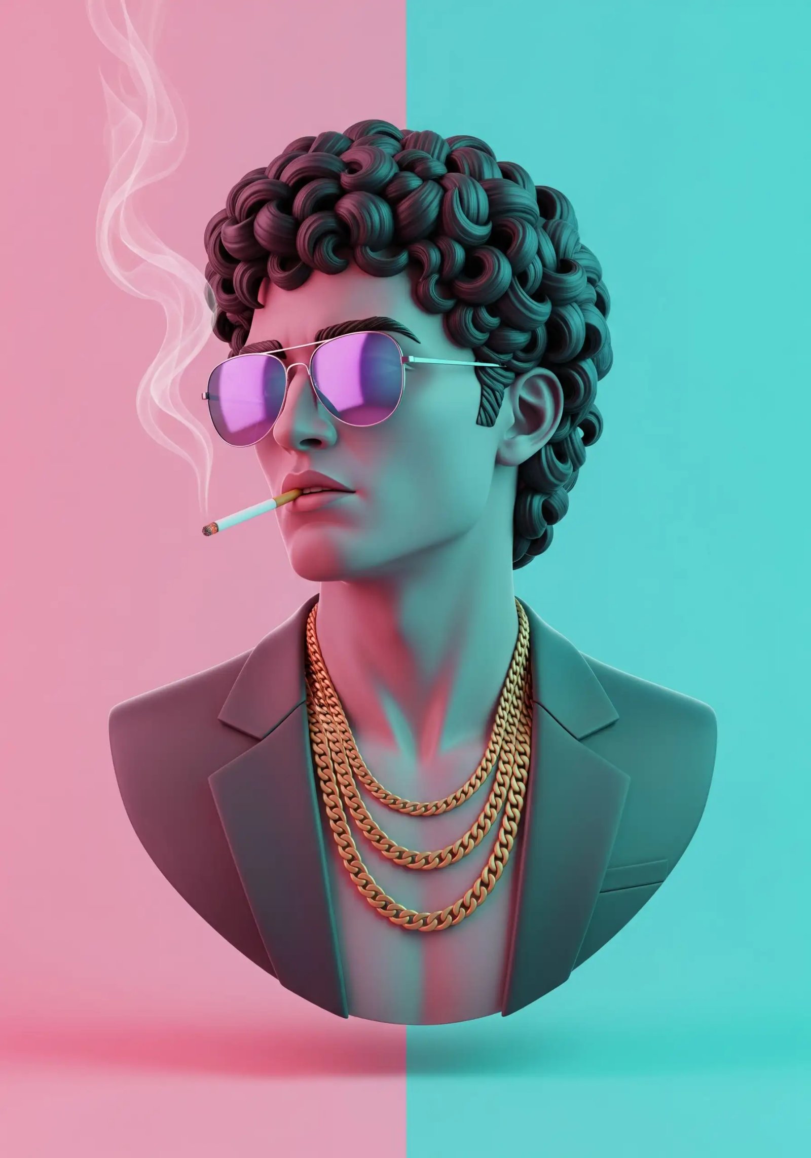 Stylish 3D Male Character Smoking Neon Retro Aesthetic Portrait