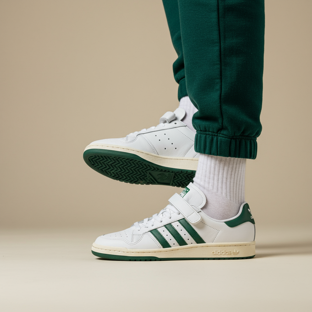 Stylish White And Green Sneakers With Casual Fashion Outfit