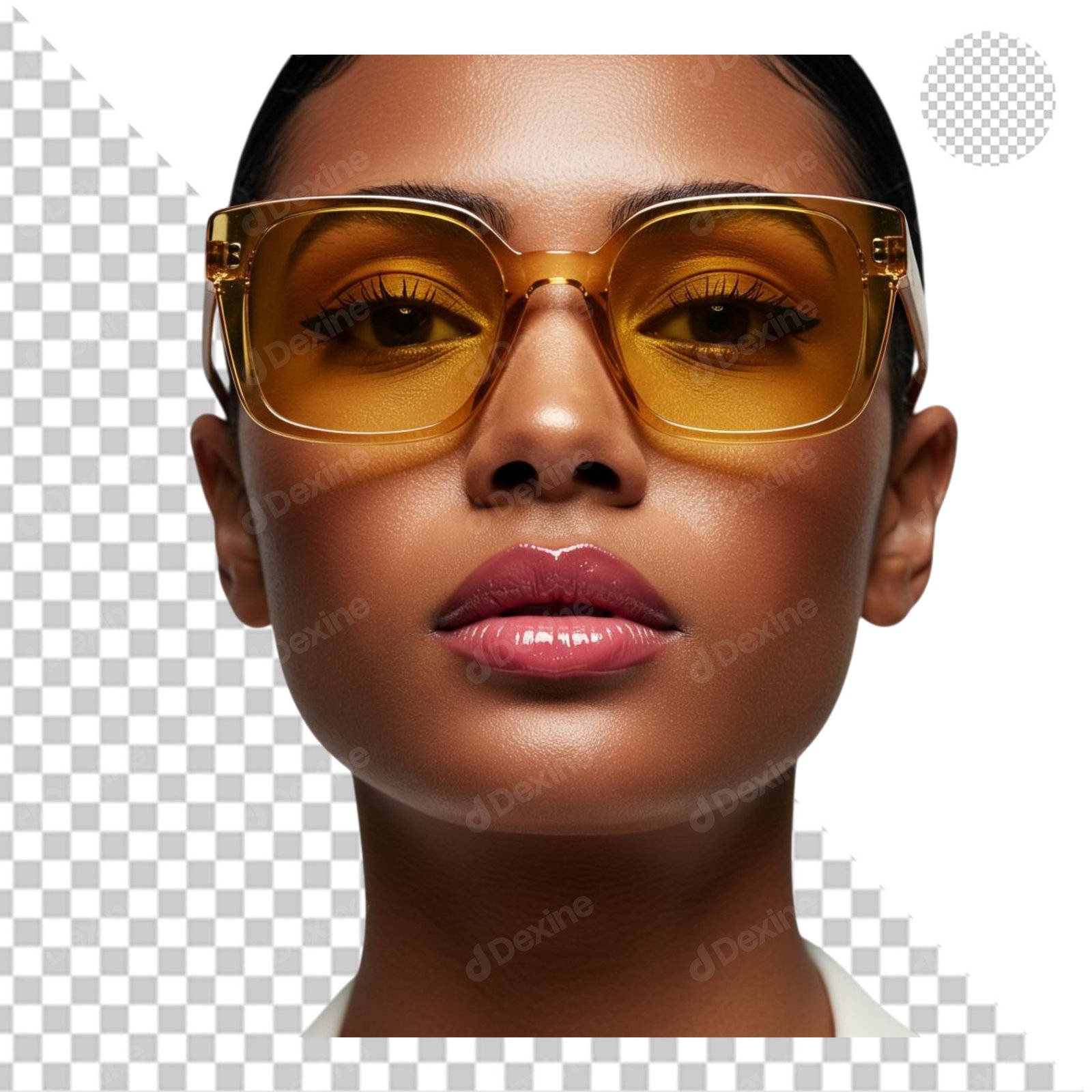 Stylish Woman In Yellow Sunglasses And Glossy Lips Isolated Transparent PNG