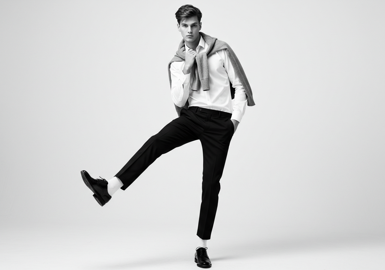 Stylish Young Man In Modern Black And White Fashion Pose