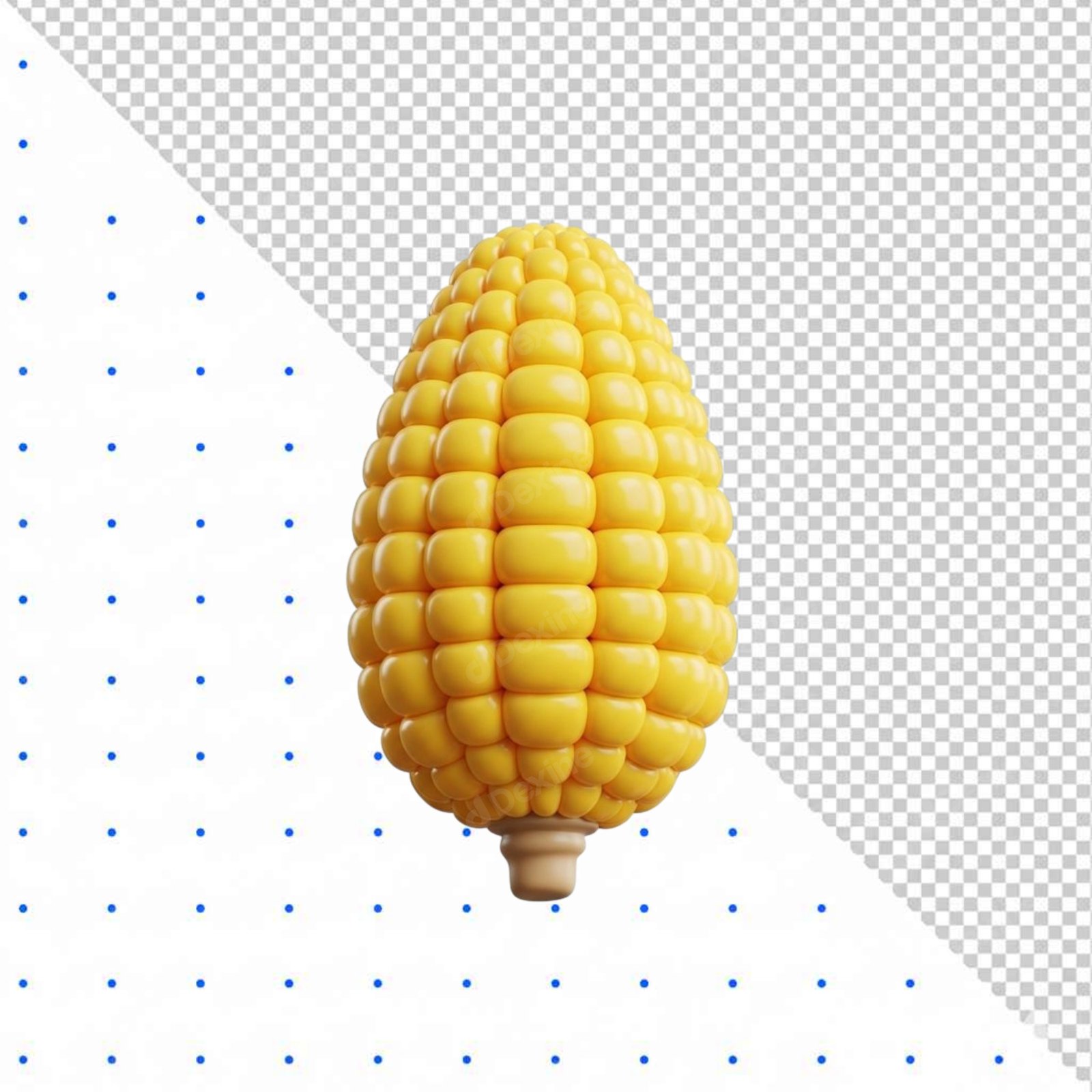 Stylized 3D Corn Cob Cutout Isolated PNG On Transparent Background