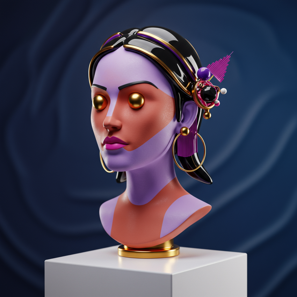 Stylized 3D Female Bust With Abstract Design And Golden Accents