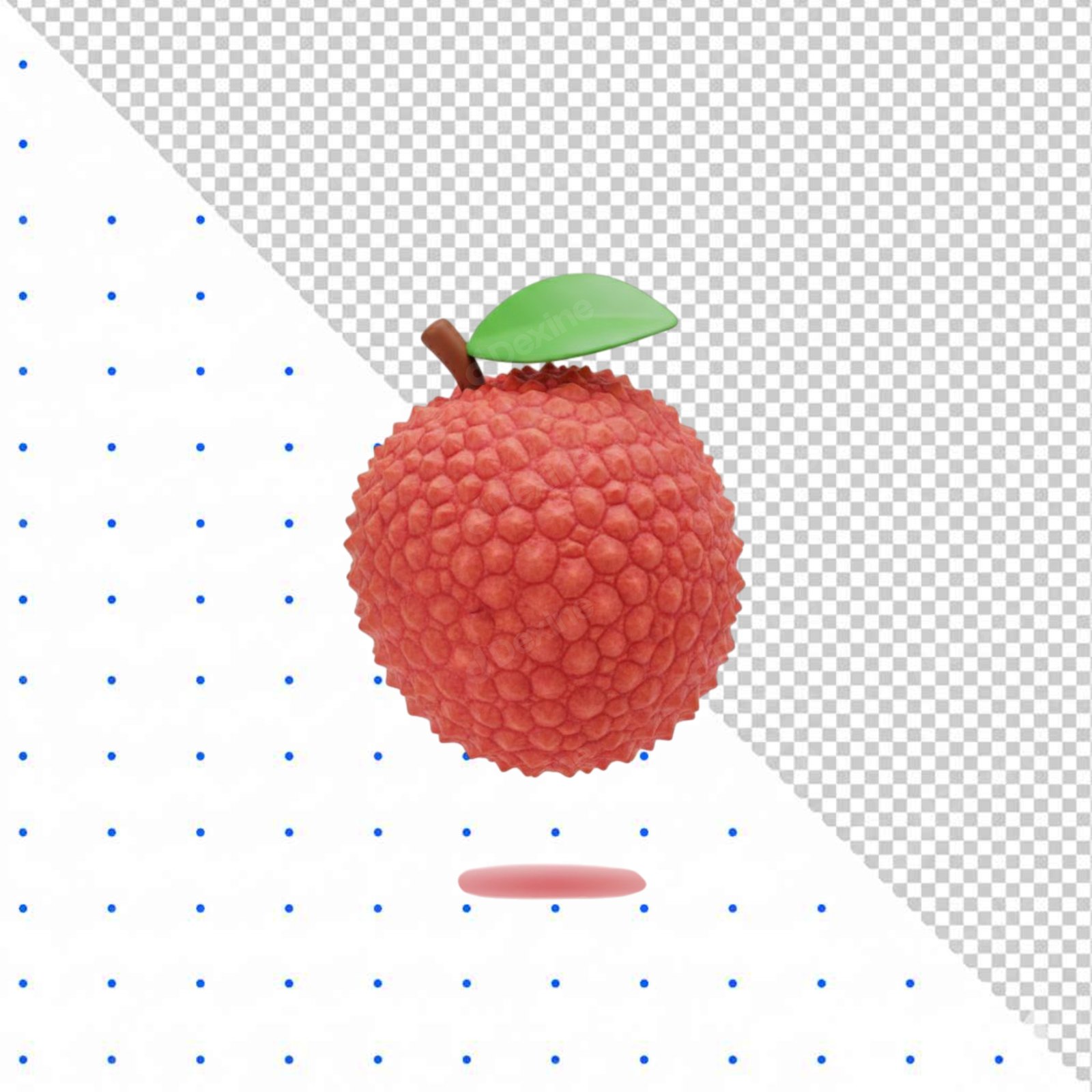 Stylized 3D Lychee Fruit Cutout PNG Isolated On Transparent Background