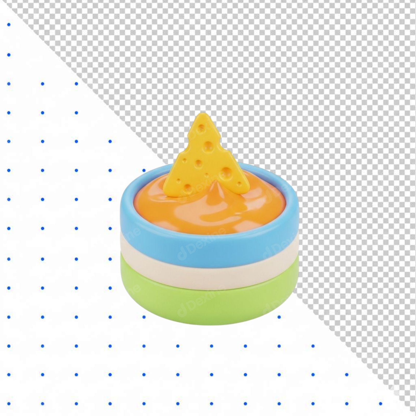 Stylized 3D Nacho Cheese Dip Bowl Isolated Transparent PNG