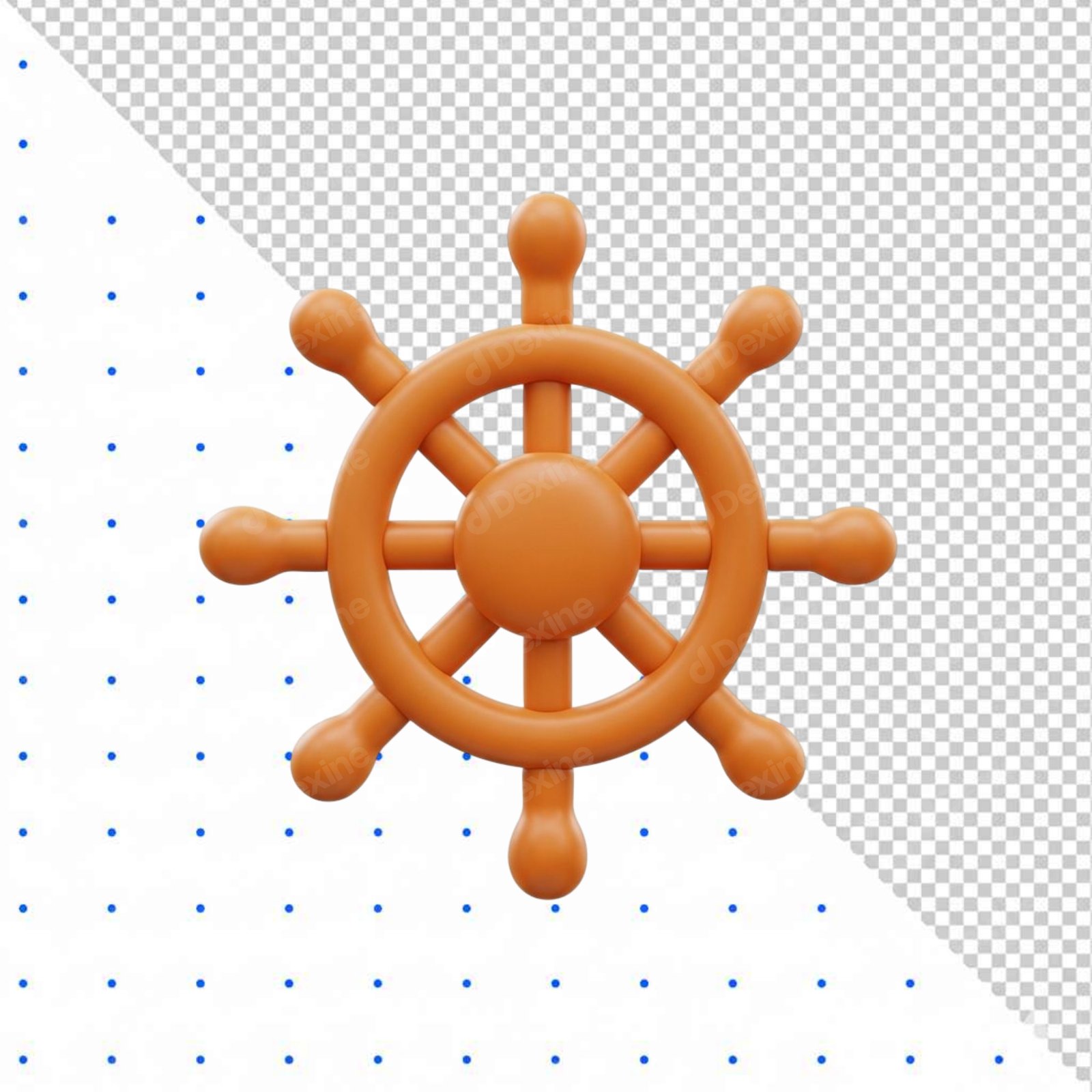 Stylized 3D Orange Ship Helm Steering Wheel Isolated Transparent PNG