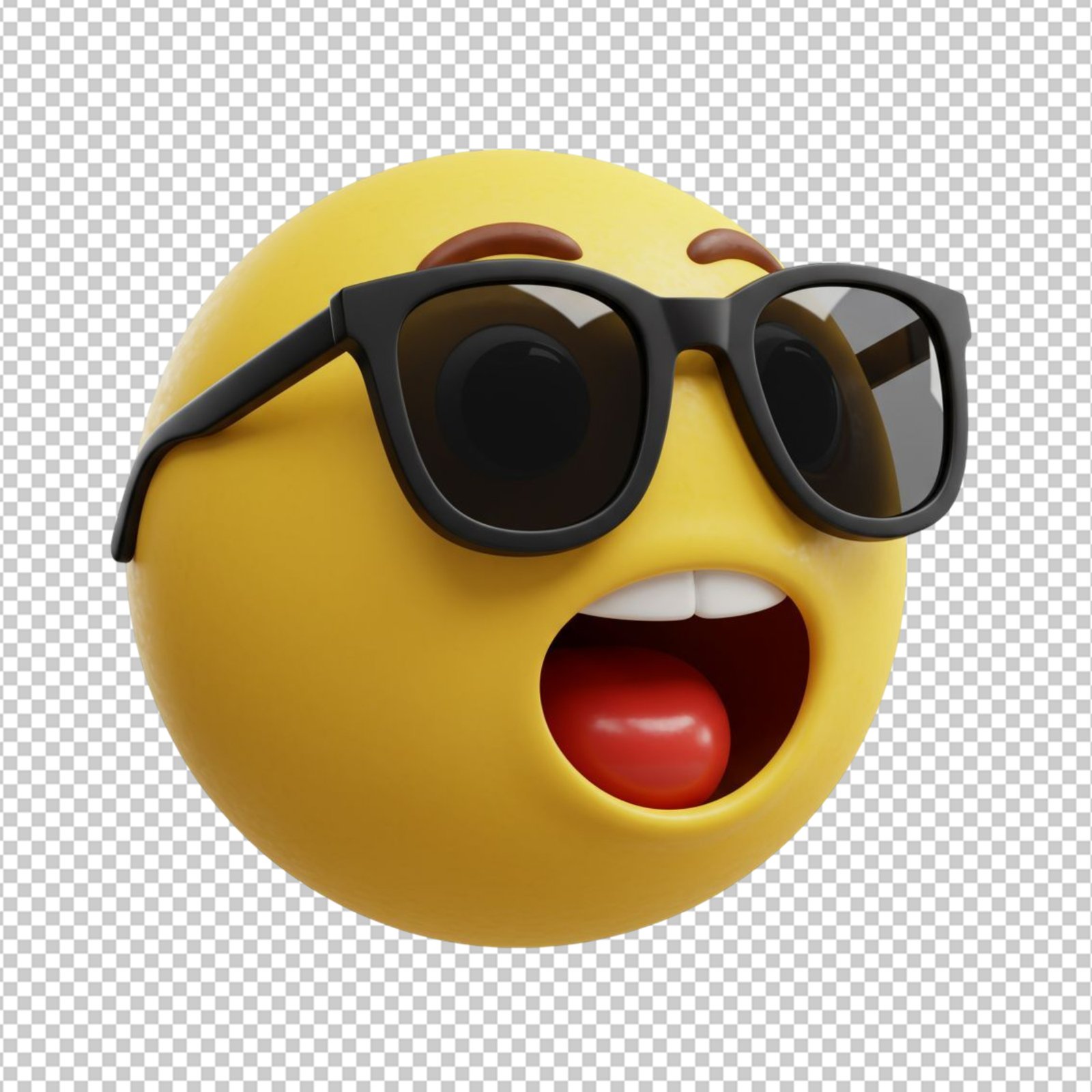 Surprised Cool 3D Emoji With Sunglasses On Transparent Background