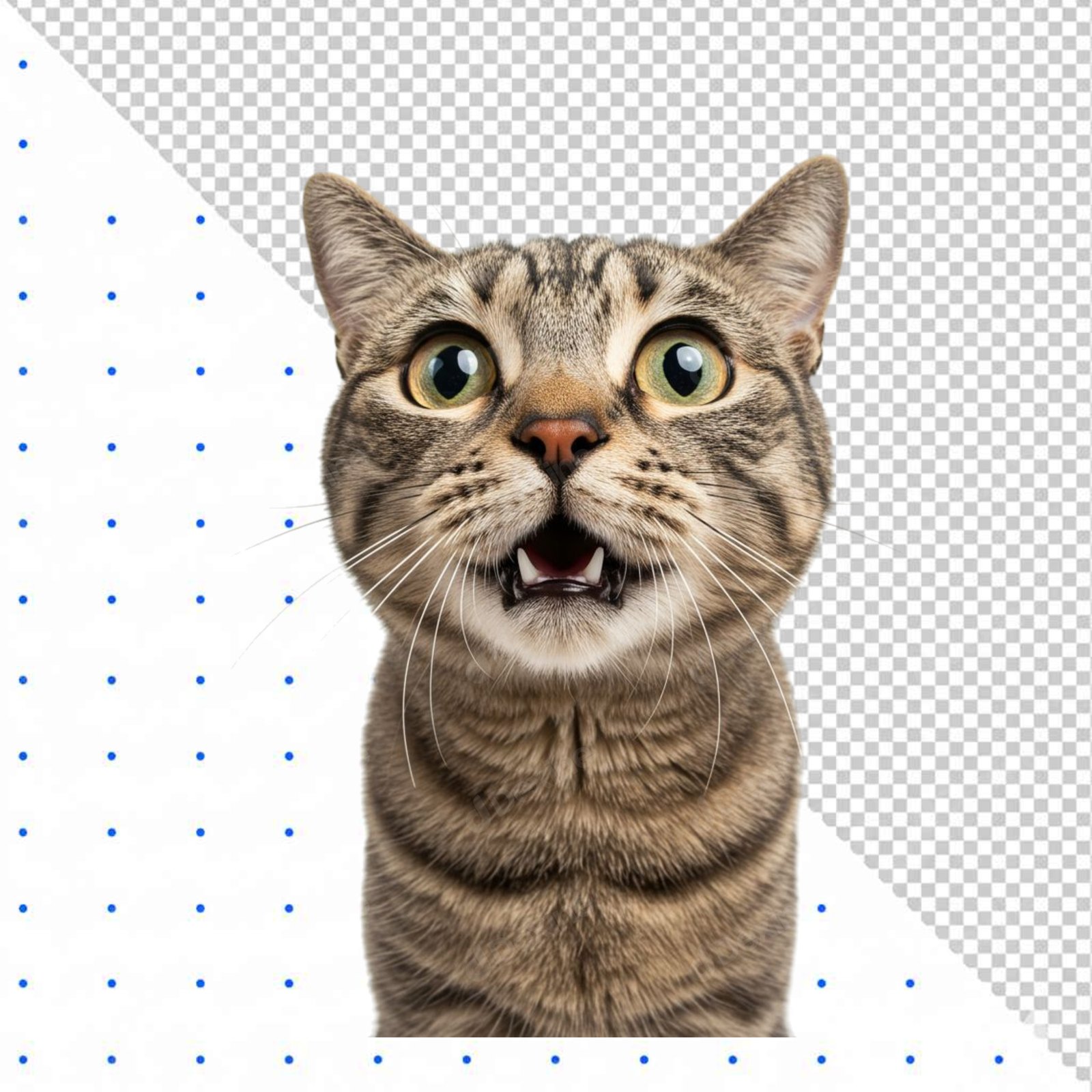 Surprised Tabby Cat Face PNG Cutout With Shocked Expression