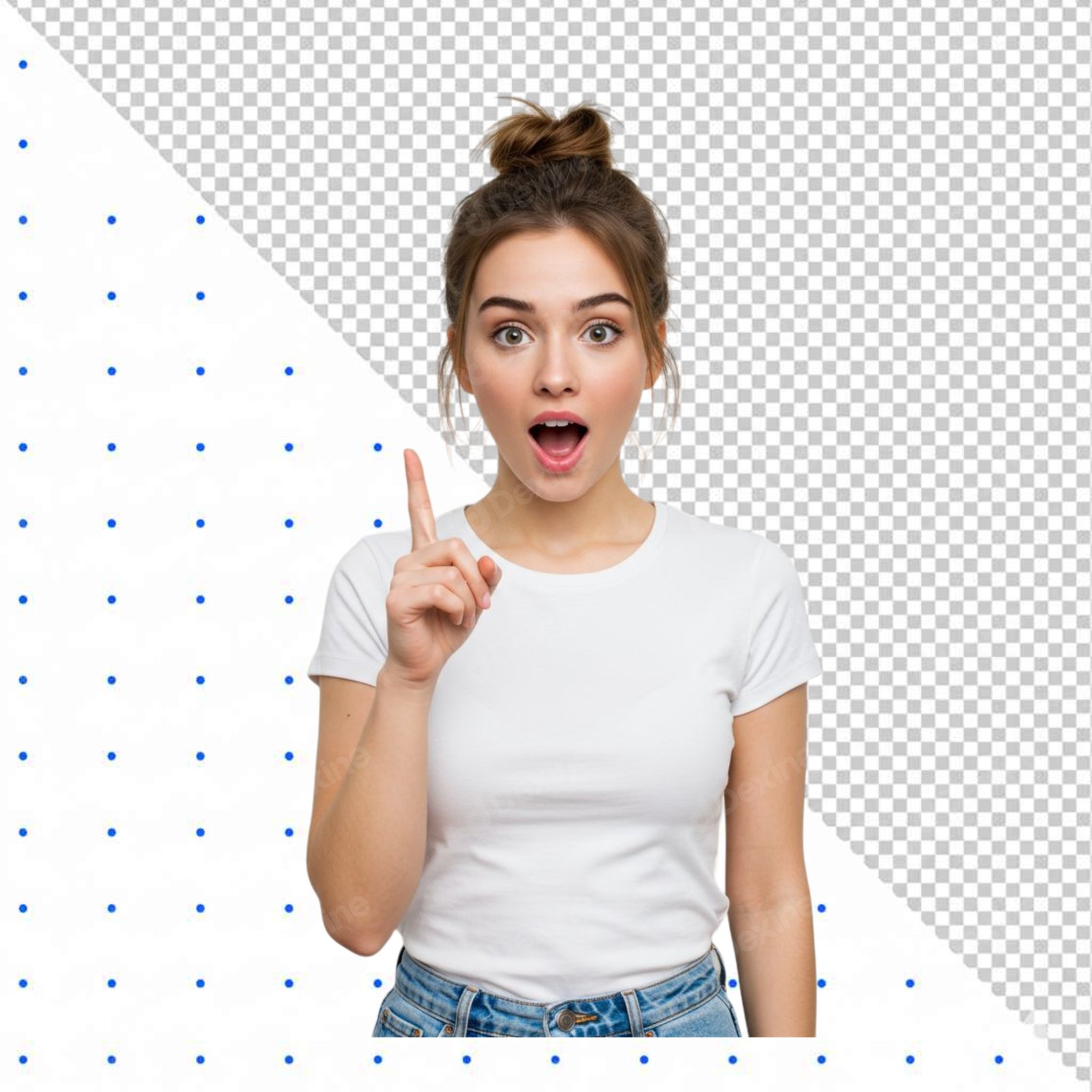 Surprised Young Woman Pointing Up Idea Transparent PNG Cutout