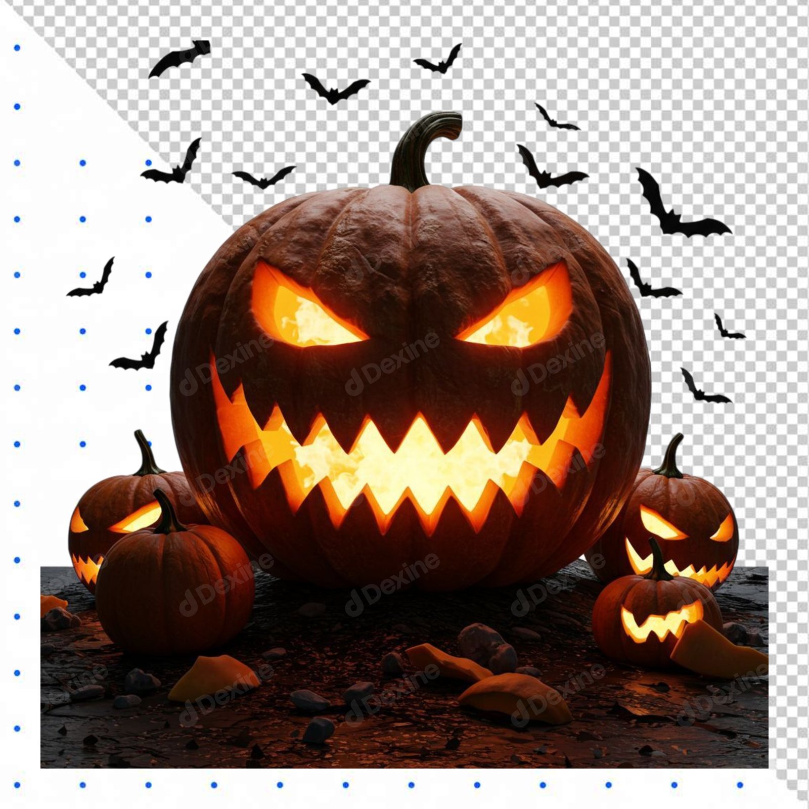 Terrifying Glowing Halloween Jack O Lantern Cutout PNG Group Isolated