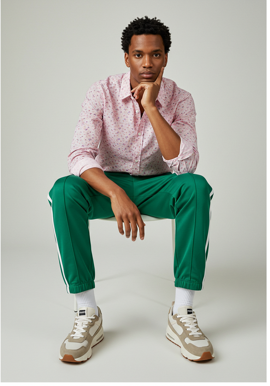 Thoughtful Young Black Man In Casual Fashion Sitting In Studio