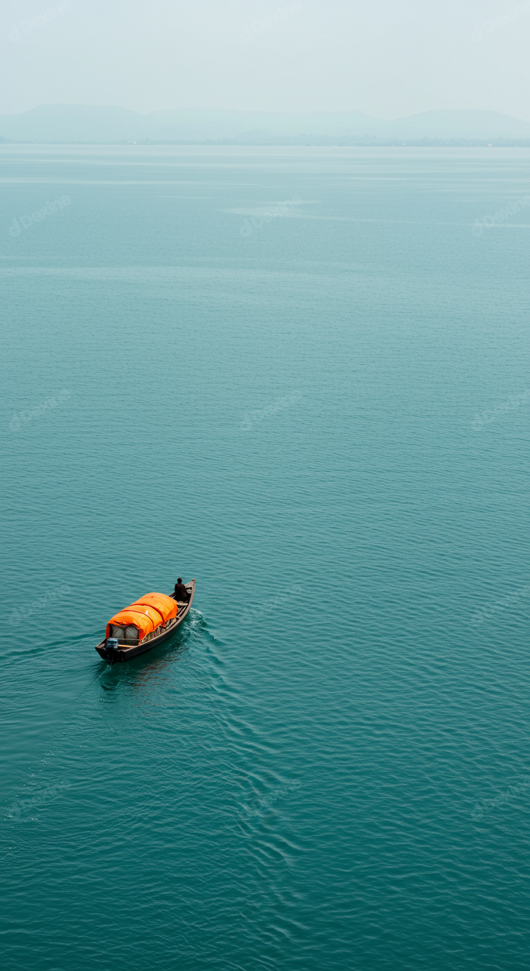 Traditional Boat With Orange Cargo Navigating Serene Turquoise Water
