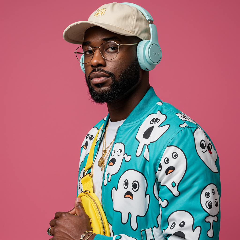 Urban Cool Stylish Man With Headphones And Quirky Ghost Jacket