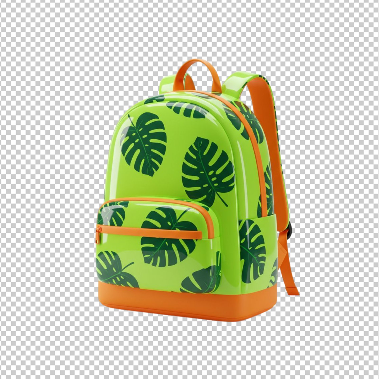 Vibrant 3D Backpack With Monstera Pattern Isolated PNG