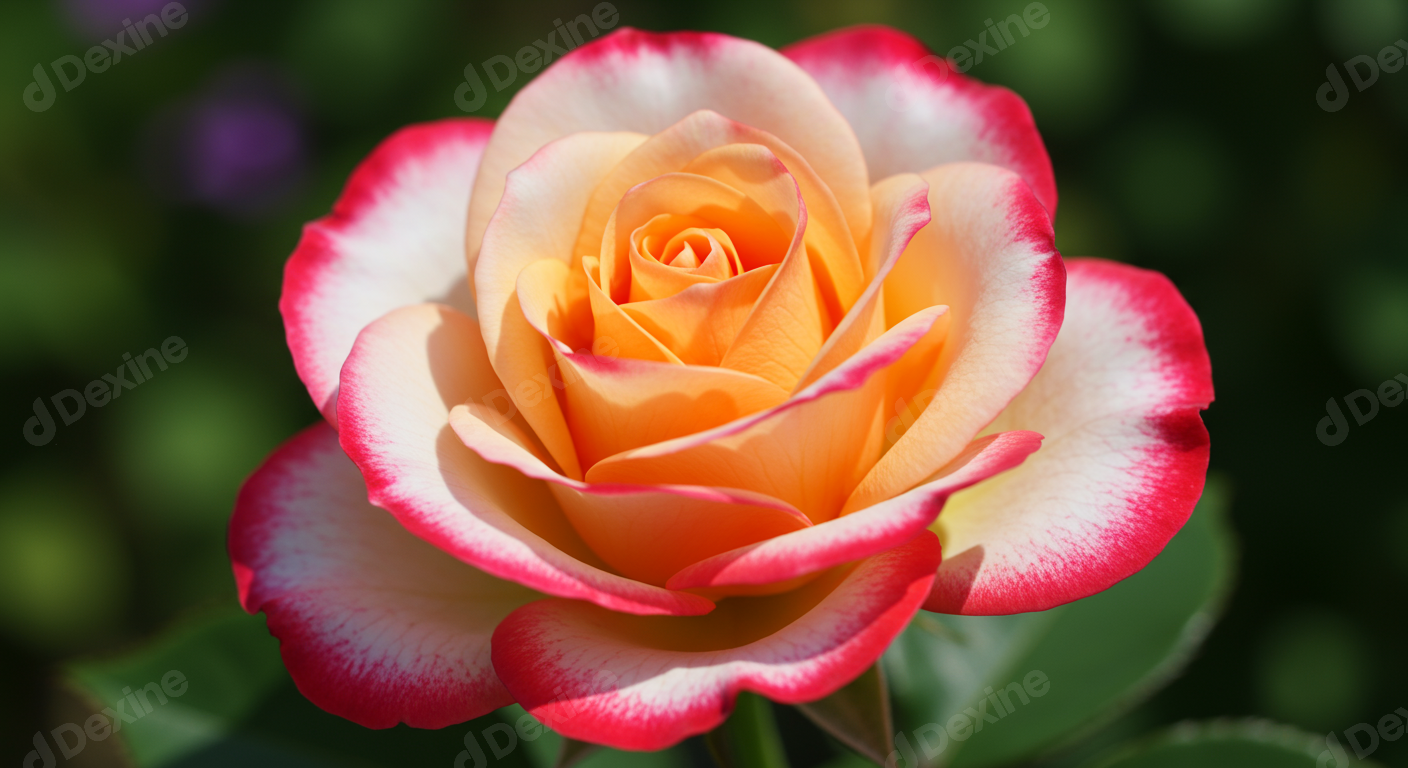 Vibrant Bi Color Rose Bloom With Red Edges Close Up In Garden
