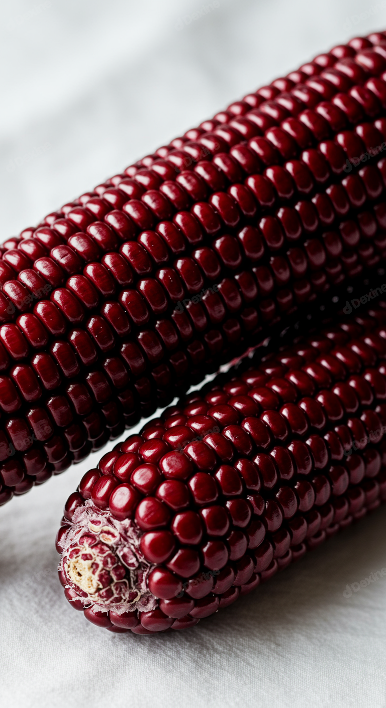 Vibrant Deep Red Corn Cobs On White Cloth Background