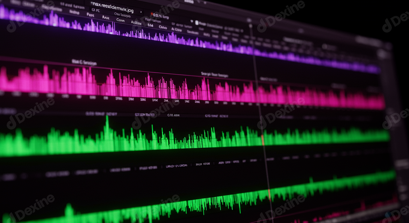 Vibrant Digital Audio Waveforms Display On Music Production Software Screen