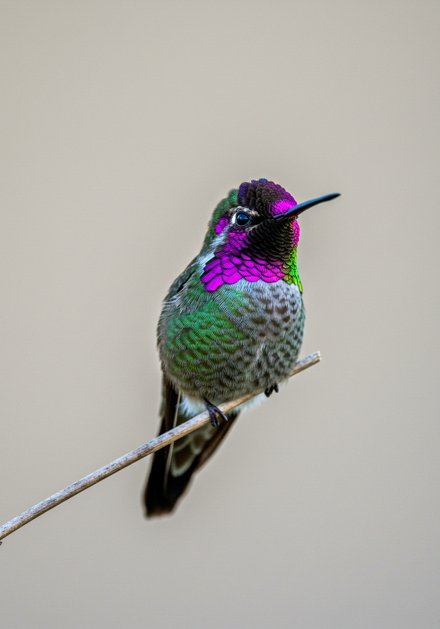 Vibrant Hummingbird Perched On Branch With Iridescent Feathers