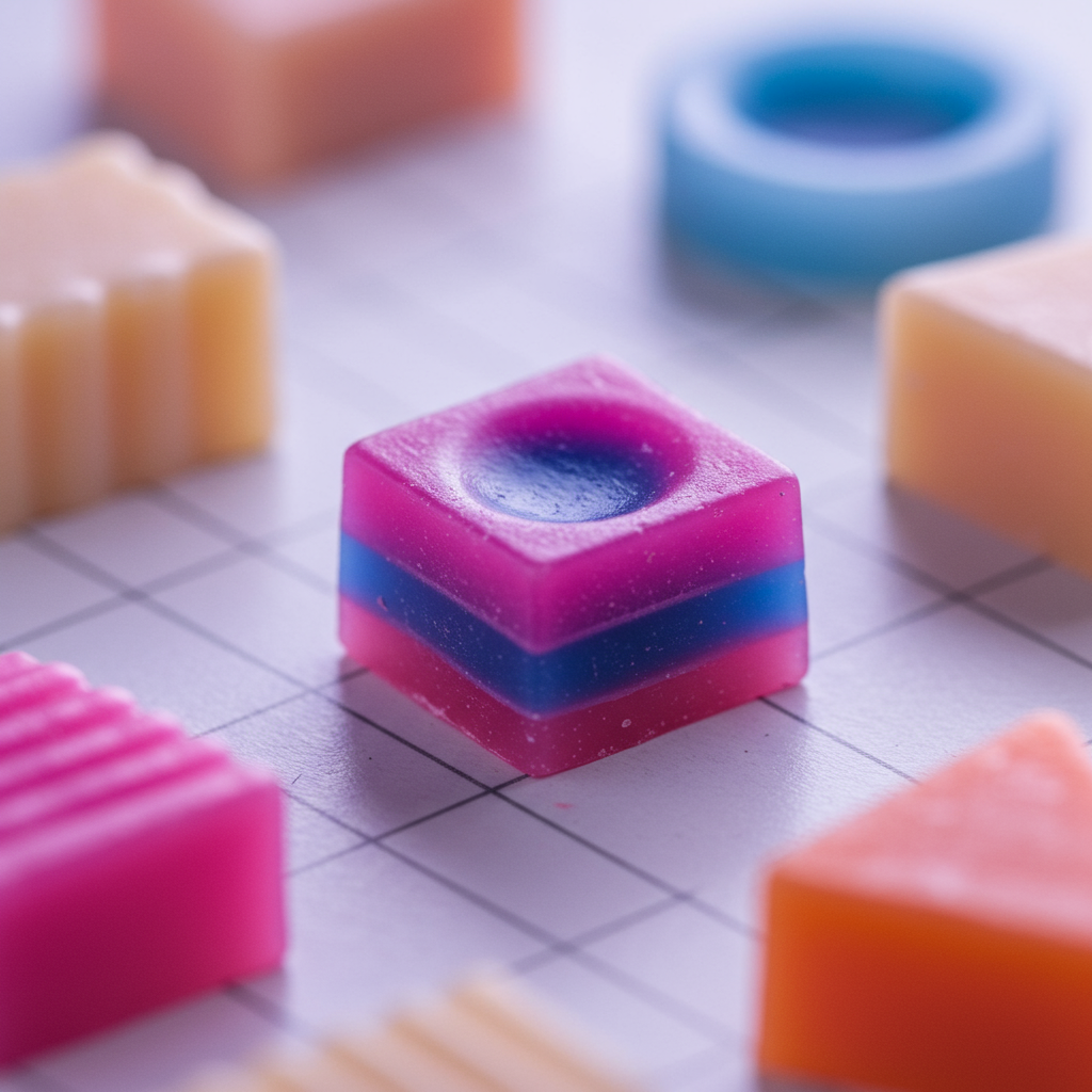 Vibrant Layered Geometric Artisan Soaps On Grid Background