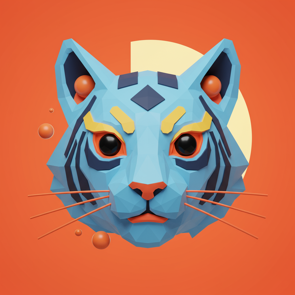 Vibrant Low Poly 3D Tiger Head Illustration Geometric Art