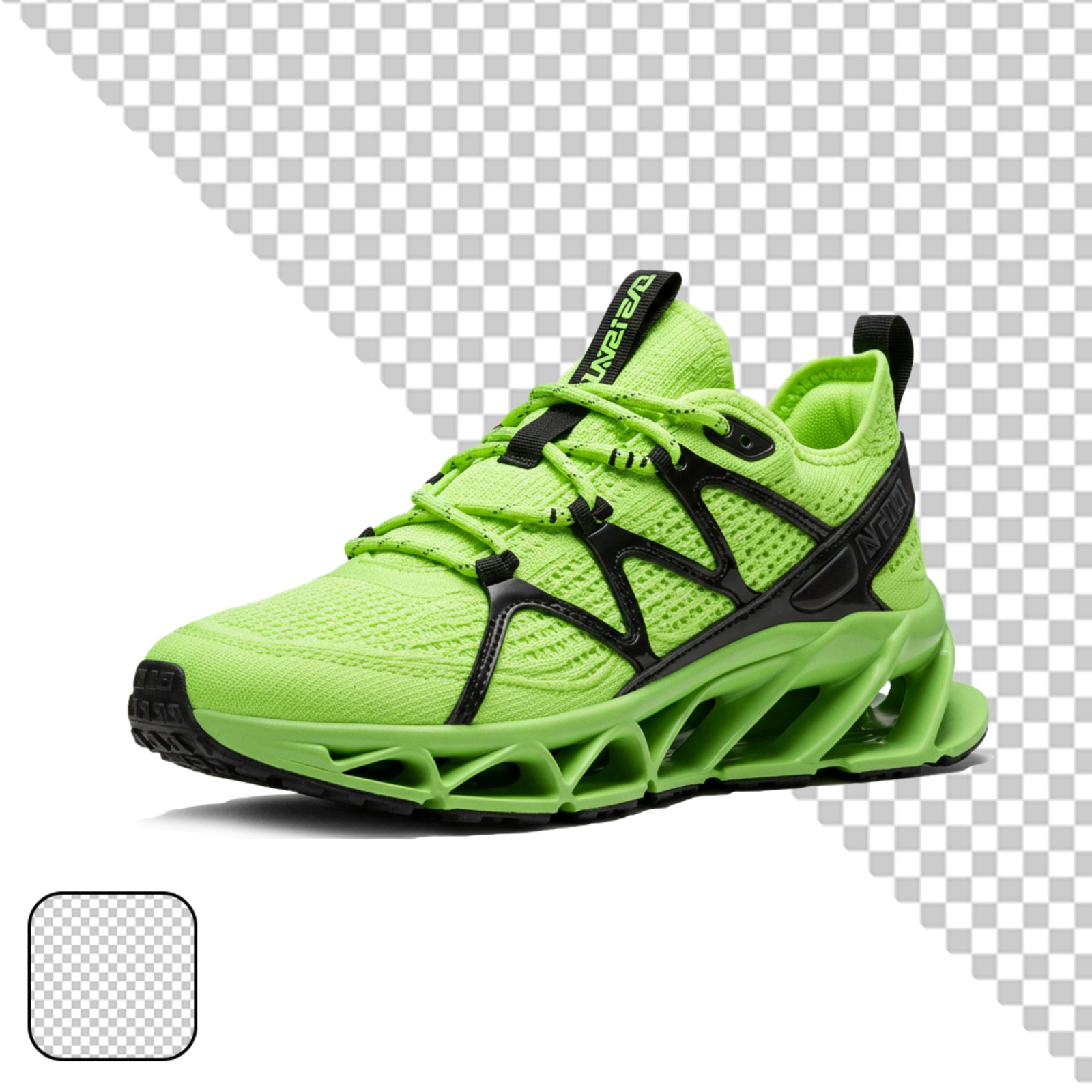 Vibrant Neon Green Athletic Running Shoe Transparent PNG Cutout