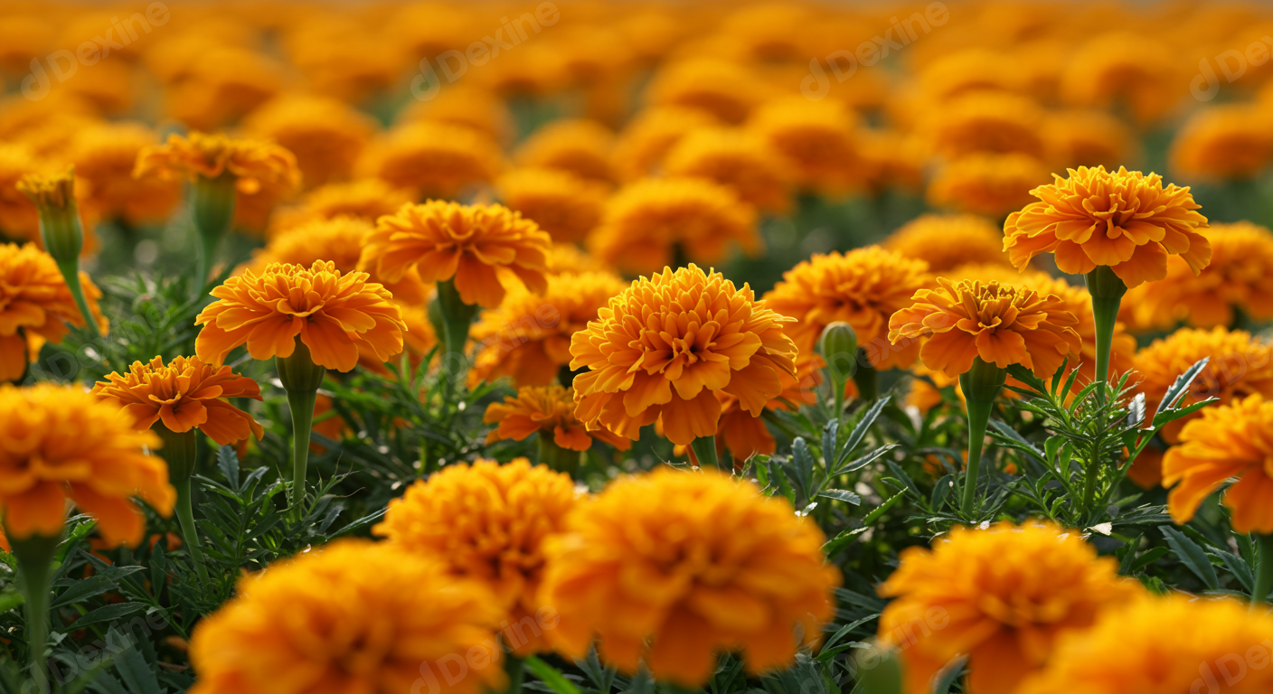 Vibrant Orange Marigold Flowers Field In Full Bloom